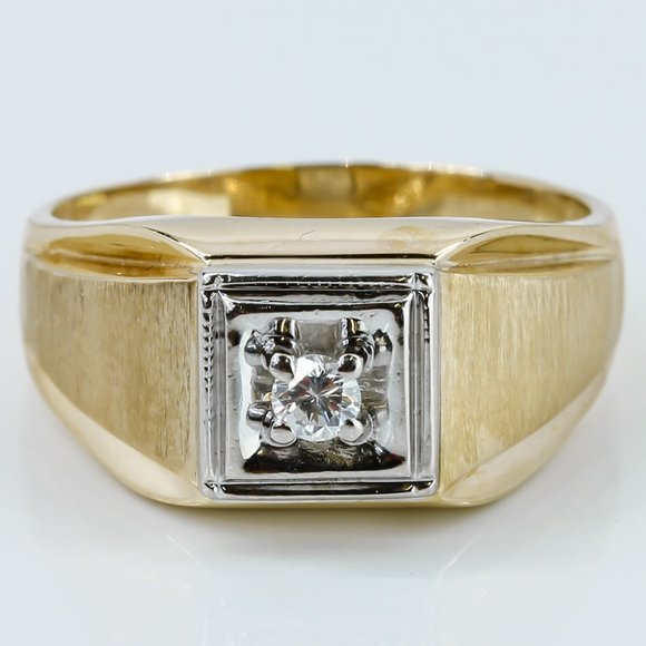 Vintage 10K Two-Tone Gold Solitaire Diamond Men's Ring - Picture 1 of 4